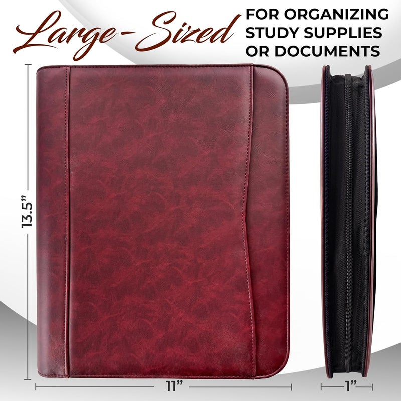 DEHITE Leather Portfolio for Men and Women - Christian Religious Gifts - Padfolio with Laptop Pocket - Letter Size Organizer for Bible Notebook Notepad - Cherry Full Grain Zipper Binder - Image 2